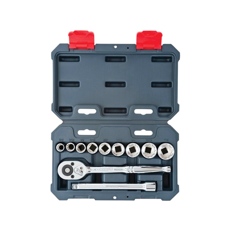 Socket Wrench Set, SAE, 3/8 Inch Drive, 6 & 12 Point, Chrome-Vanadium Steel, 11 Pieces,1 - 11 PIECE