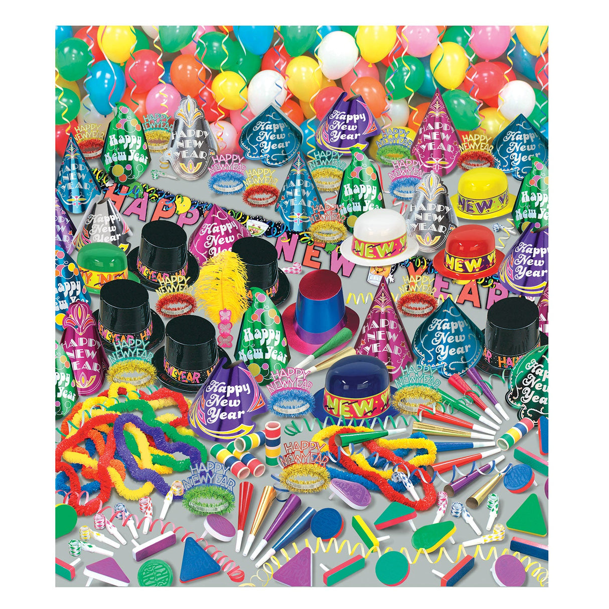 Party Assortment, New Years, with Hats/Tiaras/Noisemakers/Blowouts/Horns/Leis/Balloons/Throws/Hap, for 100,1 - 1 EACH