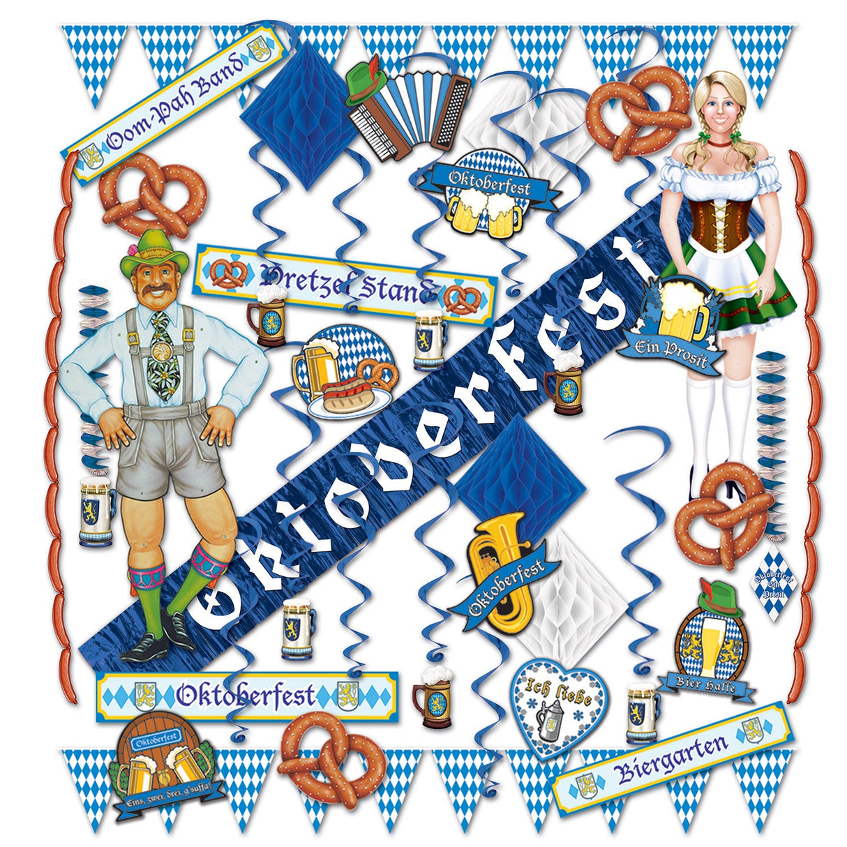 Decorating Kit, Party, Oktoberfest, with Tissue Fans/Tissue Balls/Jointed Characters/Cutouts/Banners/Garlands, 37 Pieces,1 - 1 EACH