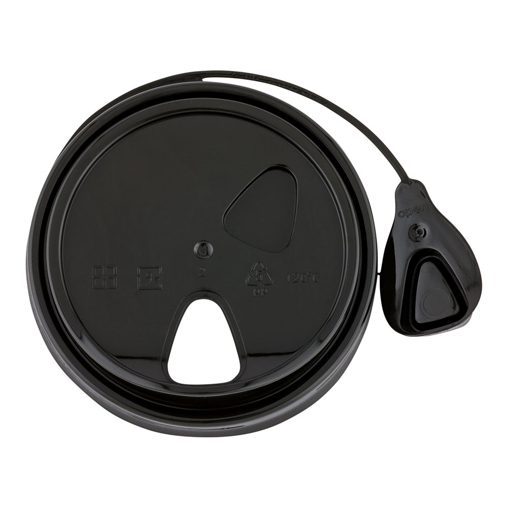 Lids, Low Dome, Pop Lock, Plastic, Black, Polypropylene, for 8/12/16/20 Ounce Cups, Recyclable,1 - 100 COUNT