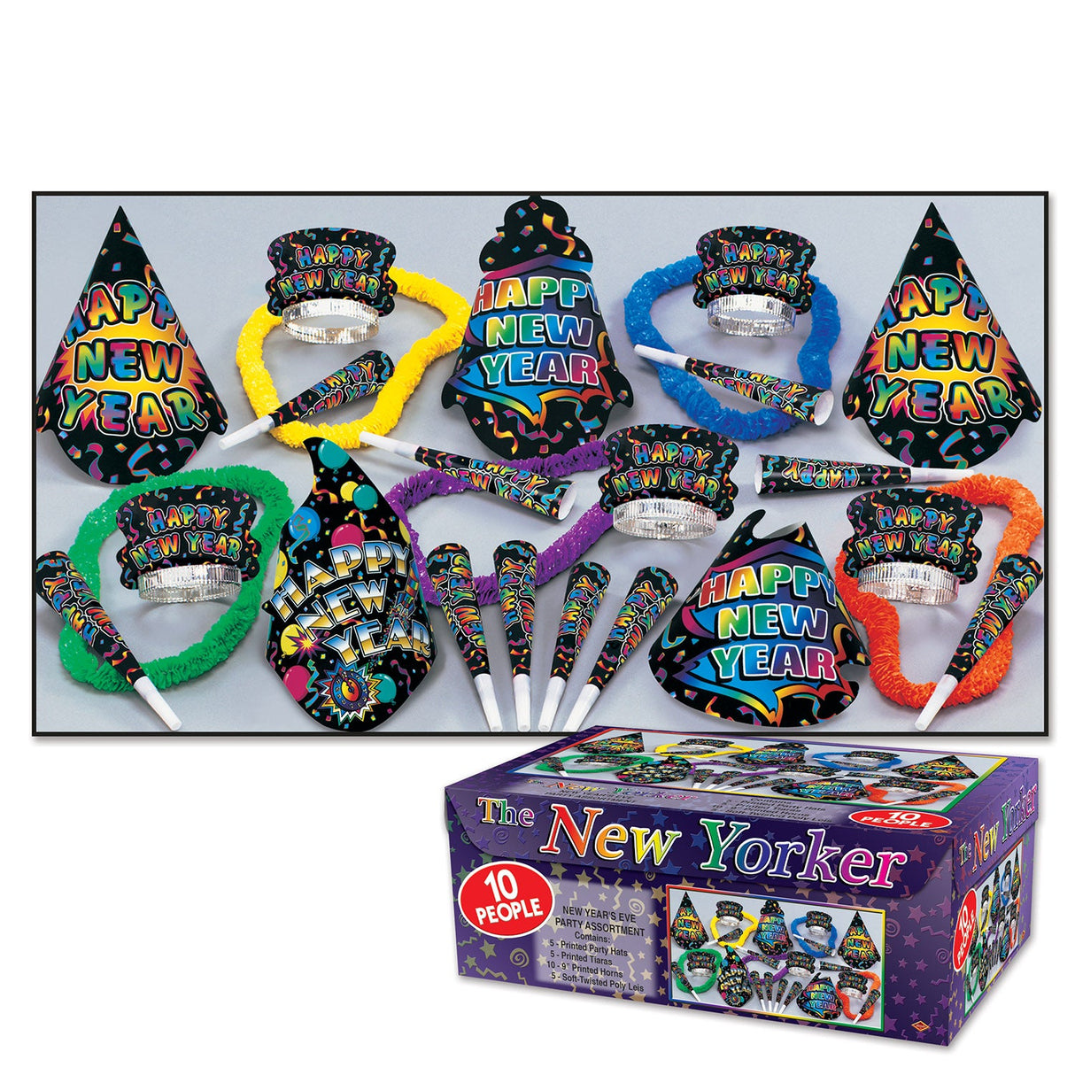 Party Assortment, New Years, with Party Hats/Tiaras/Horns/Leis, for 10,1 - 1 EACH