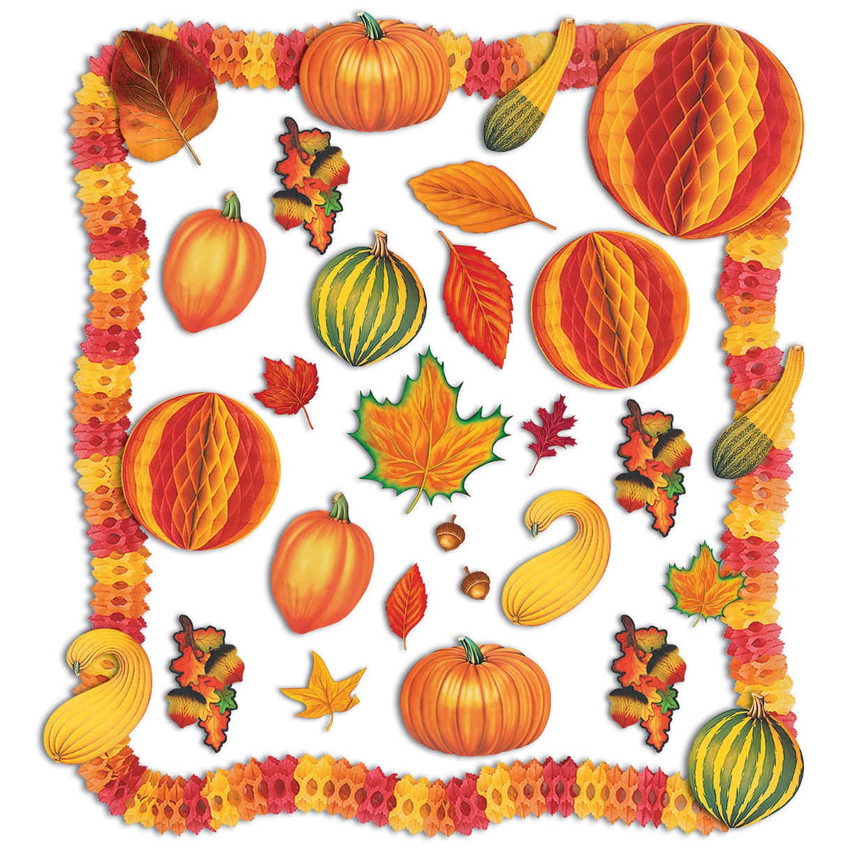 Decorating Kit, Party, Fall, with Tissue Balls/Tissue Corn/Tissue Acorns/Cutouts/Leaves/Garland, 28 Pieces,1 - 1 EACH
