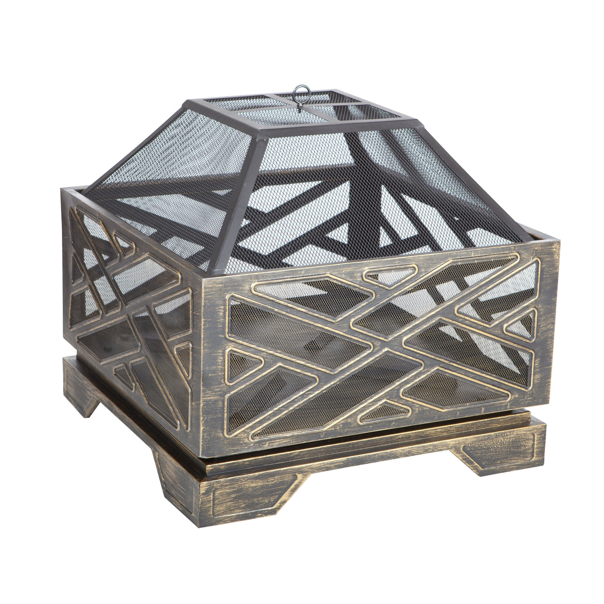 Fire Pit, 26 x 26 Inch, Raised, Antique Gold Steel, Square, with Mesh Screen,1 - 1 EACH