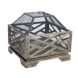 Fire Pit, 26 x 26 Inch, Raised, Antique Gold Steel, Square, with Mesh Screen,1 - 1 EACH