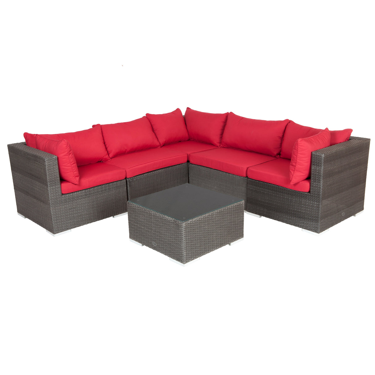 Sofa Set, 5-Piece, Mocha Wicker, with Red Cushions & Table,1 - 1 EACH