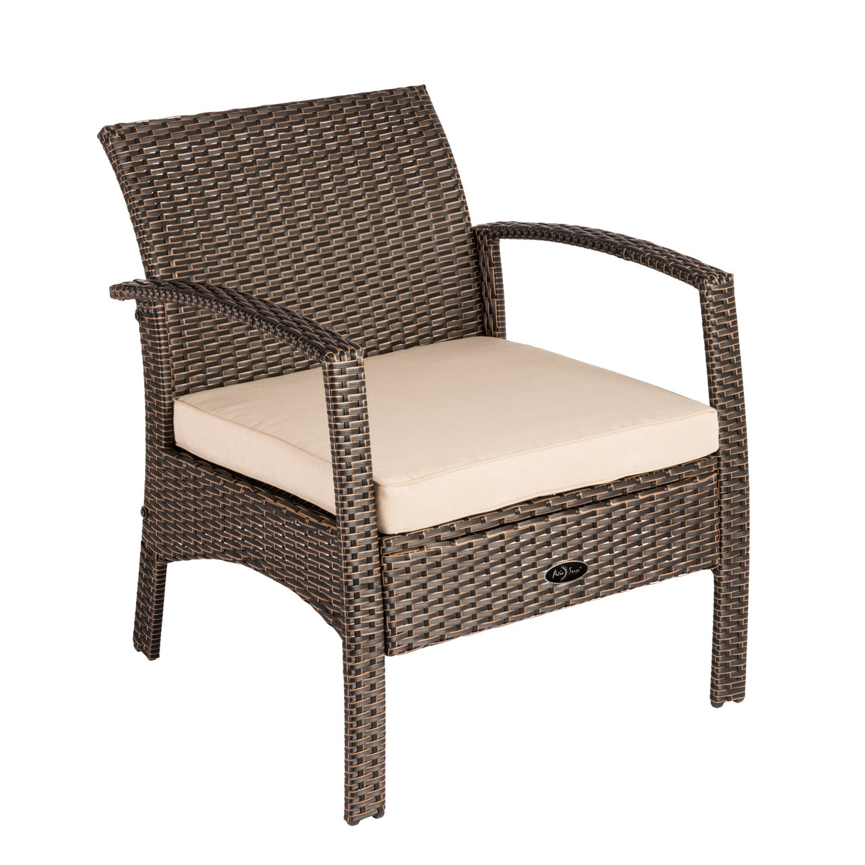 Chair, Outdoor, Brown Wicker, with Khaki Cushion,1 - 1 EACH
