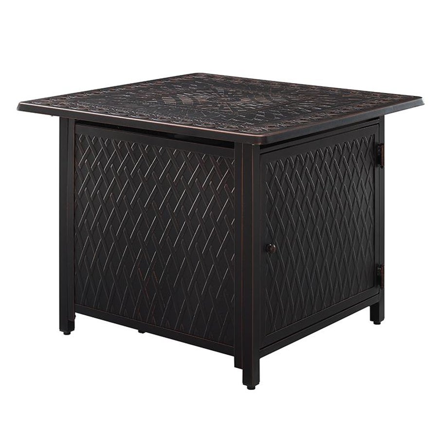 Fire Pit, Propane, Cartney 32 Inch, Raised, Antique Bronze Brushed Aluminum, Square, with Cover & Clear Fire Rocks, 37,000 BTU,1 - 1 EACH