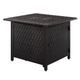 Fire Pit, Propane, Cartney 32 Inch, Raised, Antique Bronze Brushed Aluminum, Square, with Cover & Clear Fire Rocks, 37,000 BTU,1 - 1 EACH