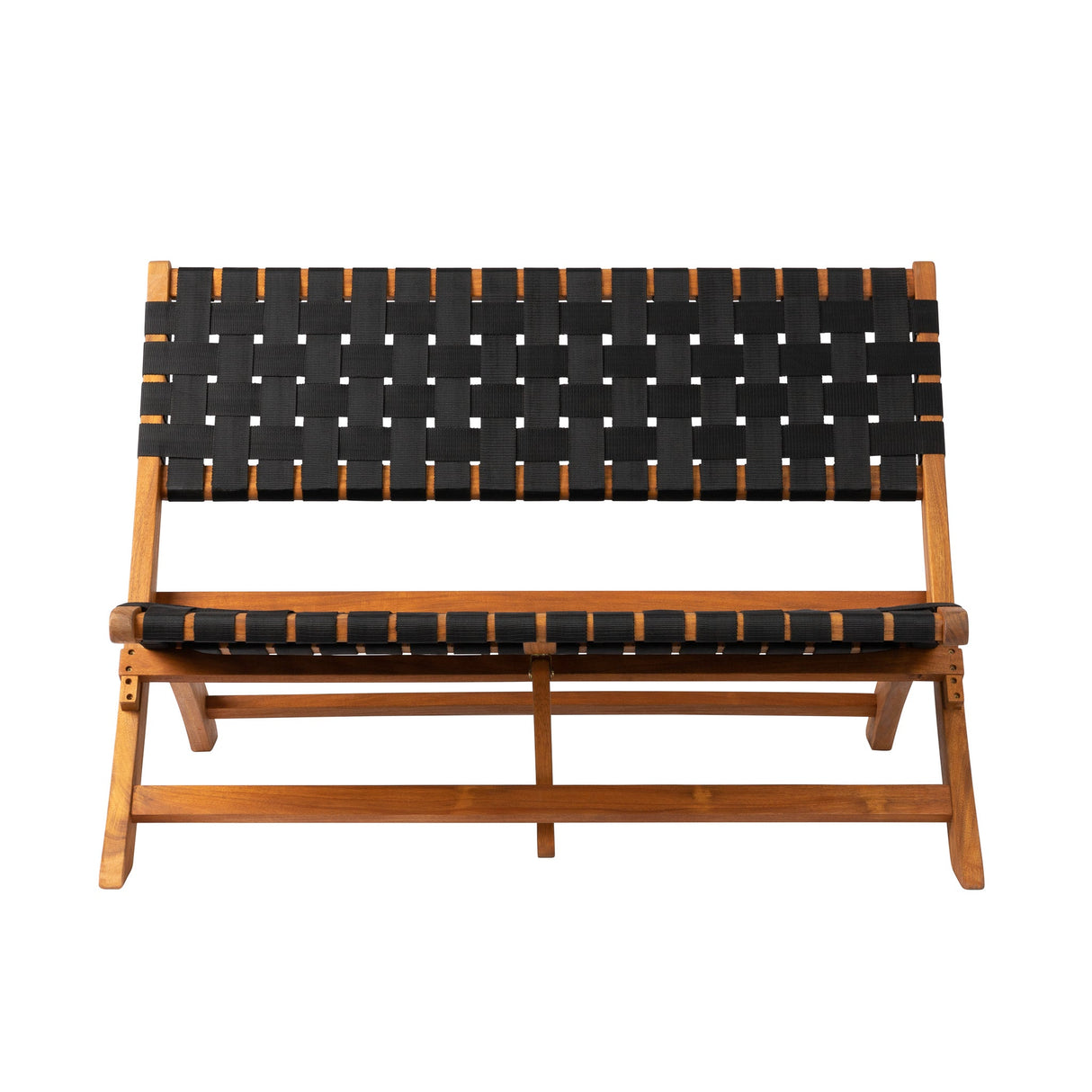 Bench, Indoor/Outdoor, Folding, Natural Wood Finish, with Black Woven Back & Seat,1 - 1 EACH