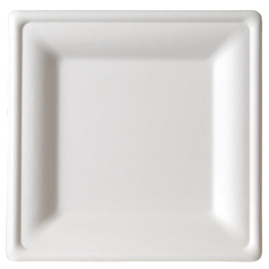 Plates, Food, 10 Inch, Paper, Ivory, Square, Sugarcane, Renewable & Compostable,250 - 1 EACH