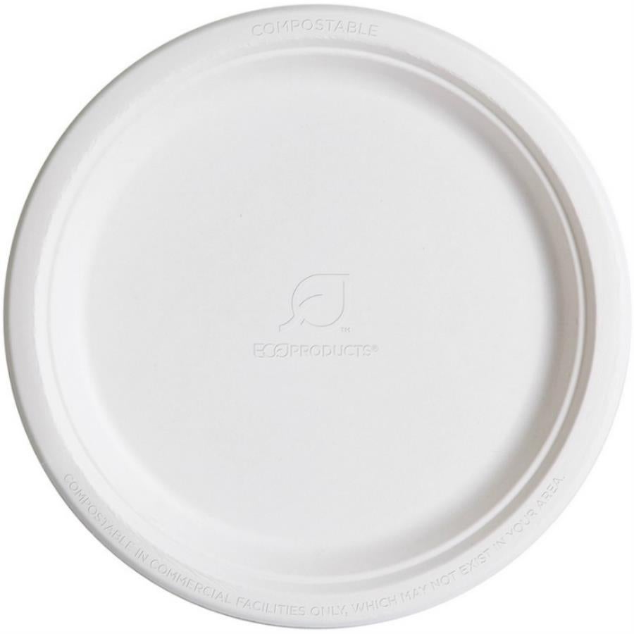 Plates, Food, 10 Inch, Paper, White, Round, Sugarcane, Renewable & Compostable,500 - 1 EACH