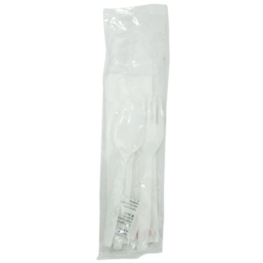 Cutlery Kits, Fork/Knife/Spoon, Medium-Weight Plastic, White, with Napkin/Salt/Pepper, Individually-Wrapped,250 - 1 EACH