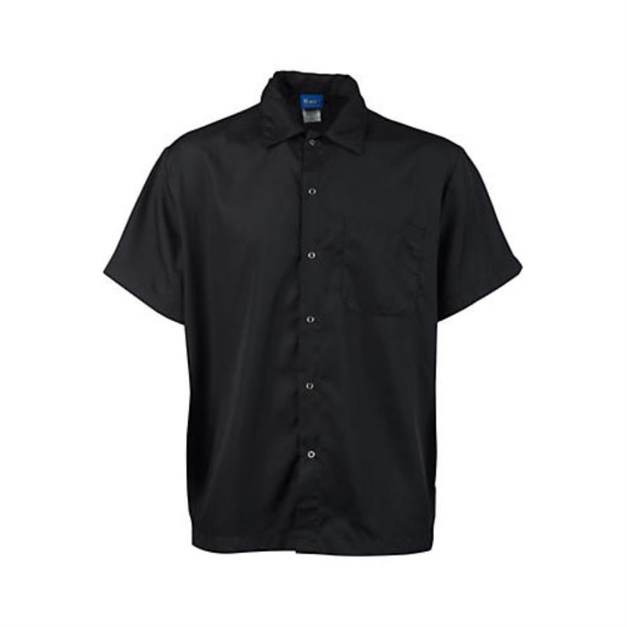 Shirt, Cook, Short Sleeve, Unisex, Black, 2XL, 100% Spun-Polyester, Snap-Front,1 - 1 EACH