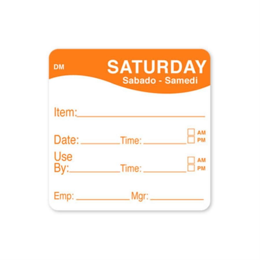 Label, Food Storage, DissolveMark 2 x 2 Inch, White & Orange, Saturday,1 - 1 EACH
