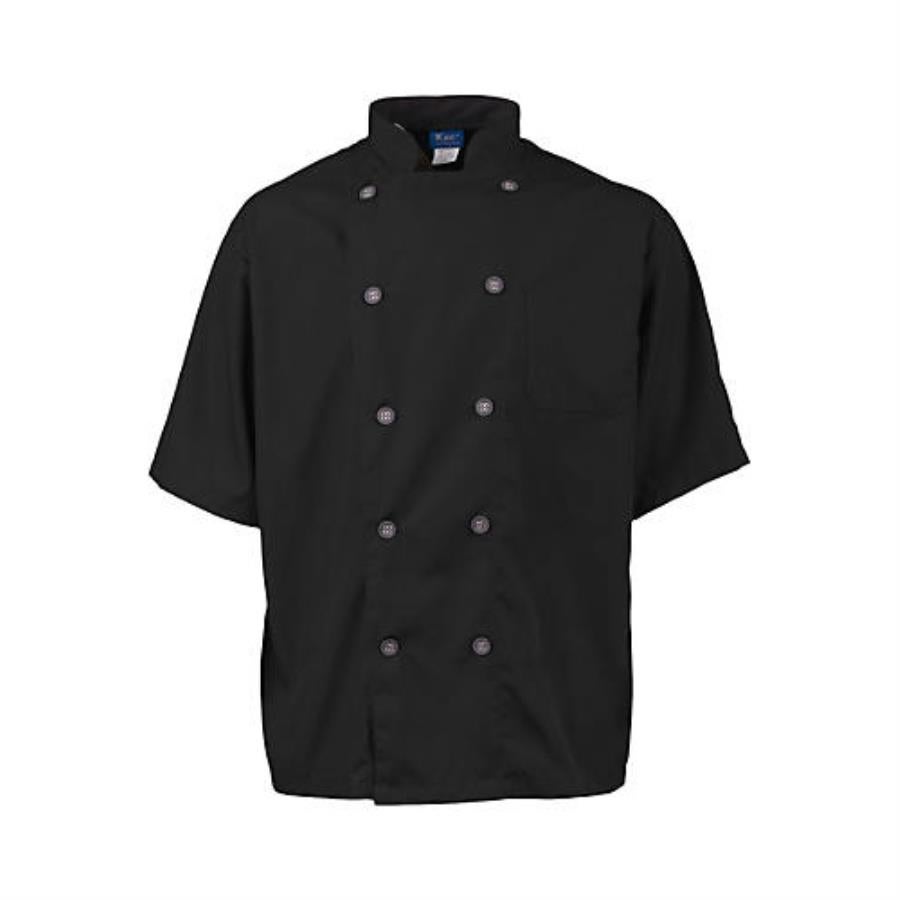 Jacket, Chef, Short Sleeve Active, Men's, Black, 4XL, 100% Spun-Polyester,1 - 1 EACH