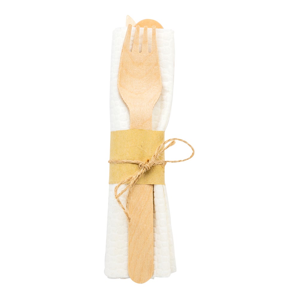 Cutlery Kit, Fork/Knife/Spoon, Eco Luxe, Bamboo, White, with Napkin, 6.5 Linear Inch,1 - 100 COUNT