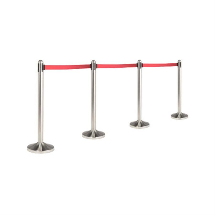 Stanchion, Free Standing, 40 Inch, Stainless Steel Post & Base, 84 Inch Retractable Red Nylon Tape,1 - 1 EACH