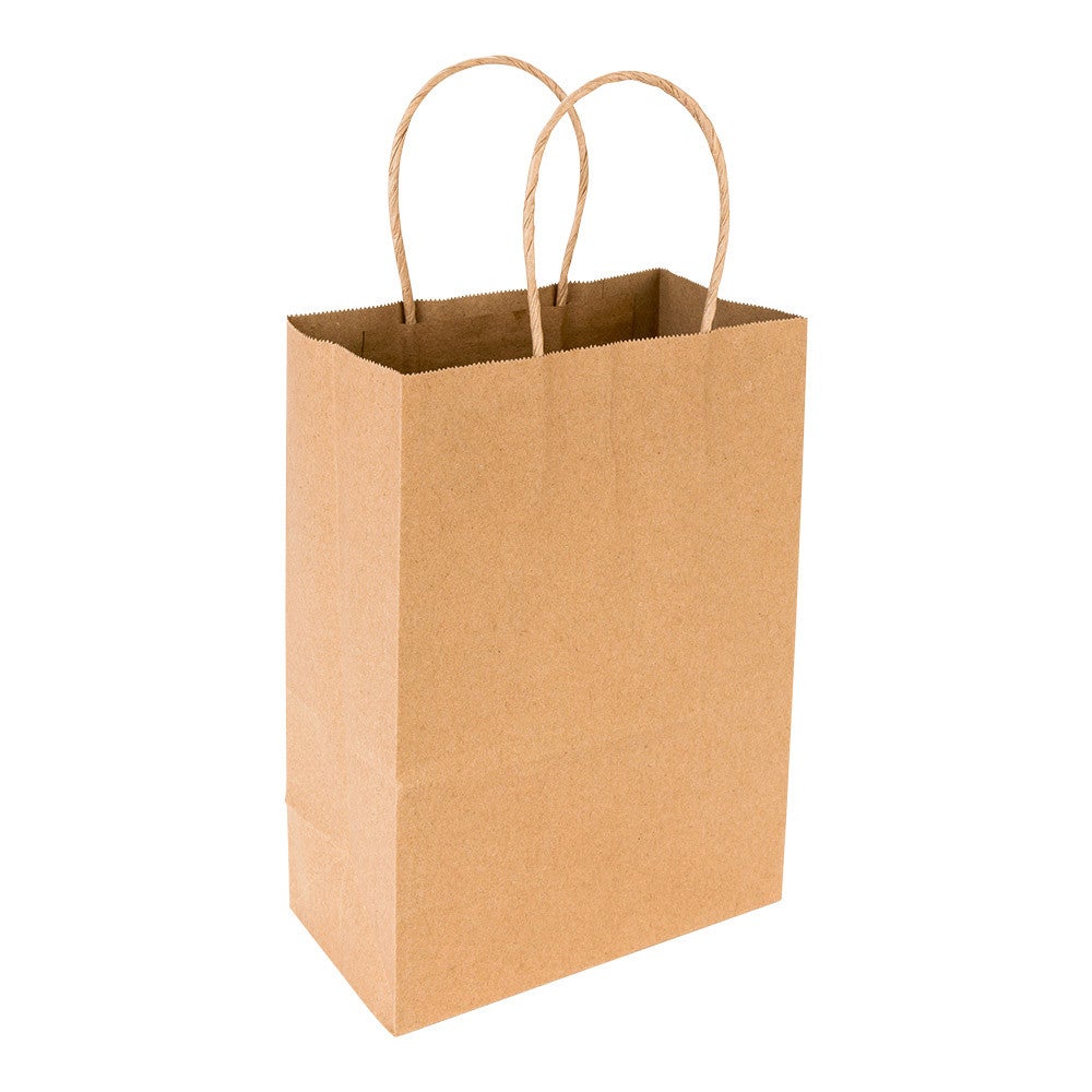 Bags, Shopping, 5.9 x 8.3 Inch, Paper, Kraft, with Handles,1 - 100 COUNT