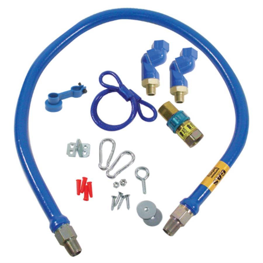 Hose Connector Kit, Gas, .75 x 48 Inch, with Swivel Max Fitting/Disconnect Fitting/Restraining Cable/Hardware/ Restraining Device,1 - 1 EACH