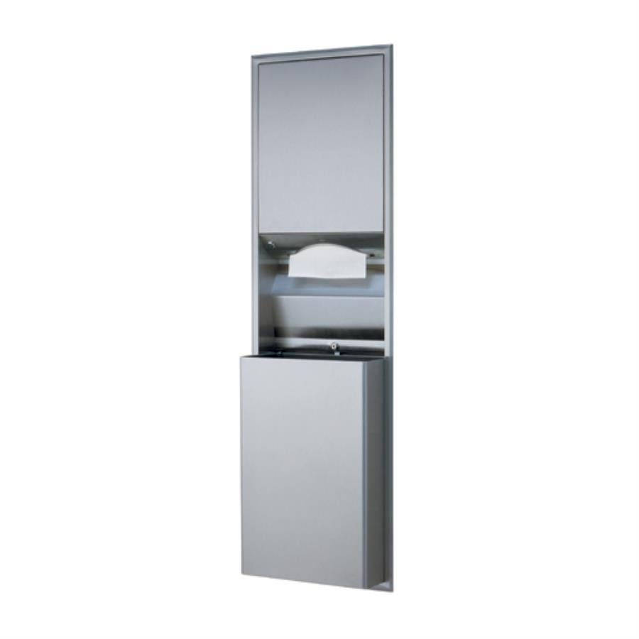Dispenser, Multifold & C-Fold Towel, Recessed, Satin Finish Stainless Steel, with 12 Gallon Waste Receptacle,1 - 1 EACH