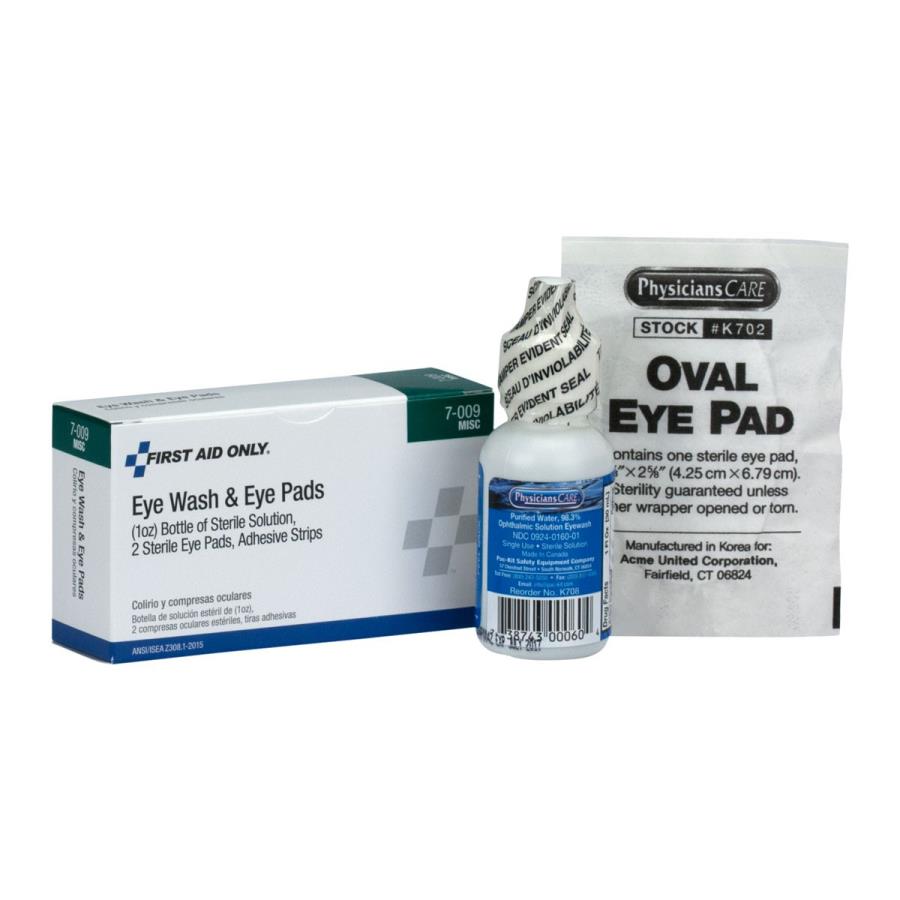 Eye Wash Kit, 5 Piece, with Eyewash/Eye Pads/Adhesive Strip,1 - 1 EACH