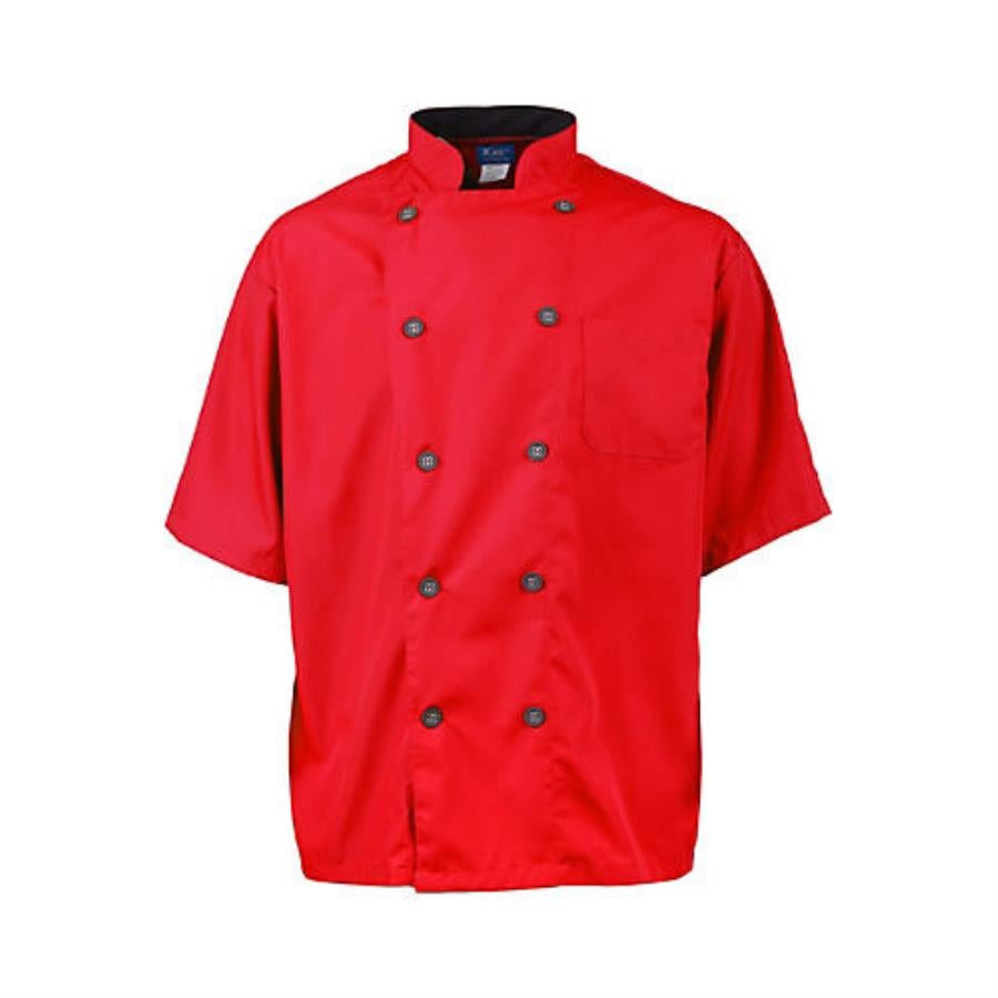 Jacket, Chef, Short Sleeve Active, Men's, Red, 3XL, 100% Spun-Polyester,1 - 1 EACH