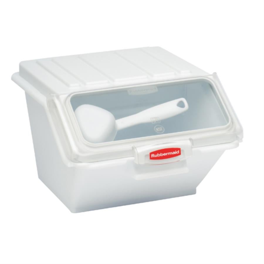 Bin, Ingredient, 40 Cup, Slant-Top, White, Heavy-Duty Plastic, with Sliding Lid & Scoop,1 - 1 EACH