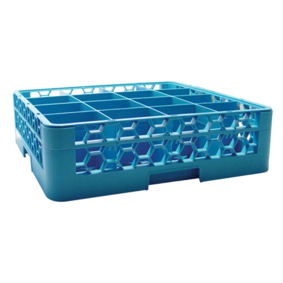 Rack, Dishmachine, 16 Compartment, Glass, 4.5 x 4.5 x 4.75 Inch Slots, Full Size, Blue, with Blue Extender,1 - 1 EACH
