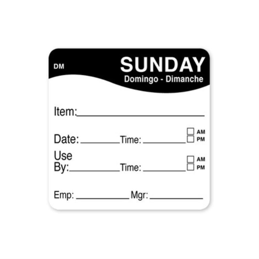 Label, Food Storage, DissolveMark 2 x 2 Inch, White & Black, Sunday,1 - 1 EACH