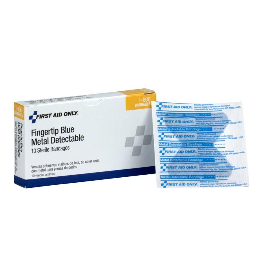 Bandages, Adhesive, Metal Detectable, Fingertip, Blue Fabric, Latex-Free,10 - 1 EACH