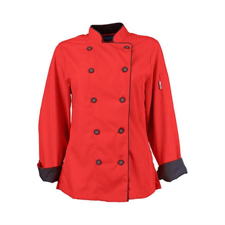 Jacket, Chef, Long Sleeve Active, Women's, Red, Medium, 100% Spun-Polyester,1 - 1 EACH