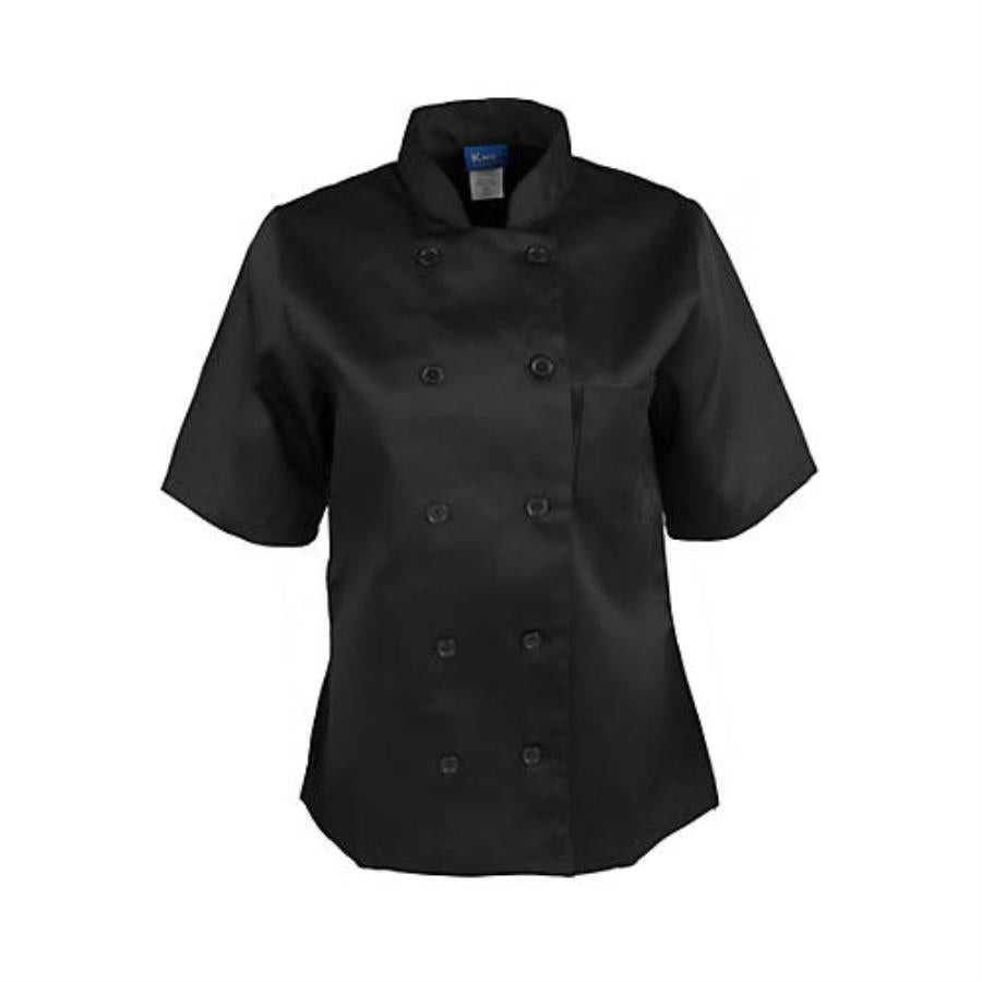 Jacket, Chef, Short Sleeve, Women's, Black, Small, 100% Spun-Polyester,1 - 1 EACH