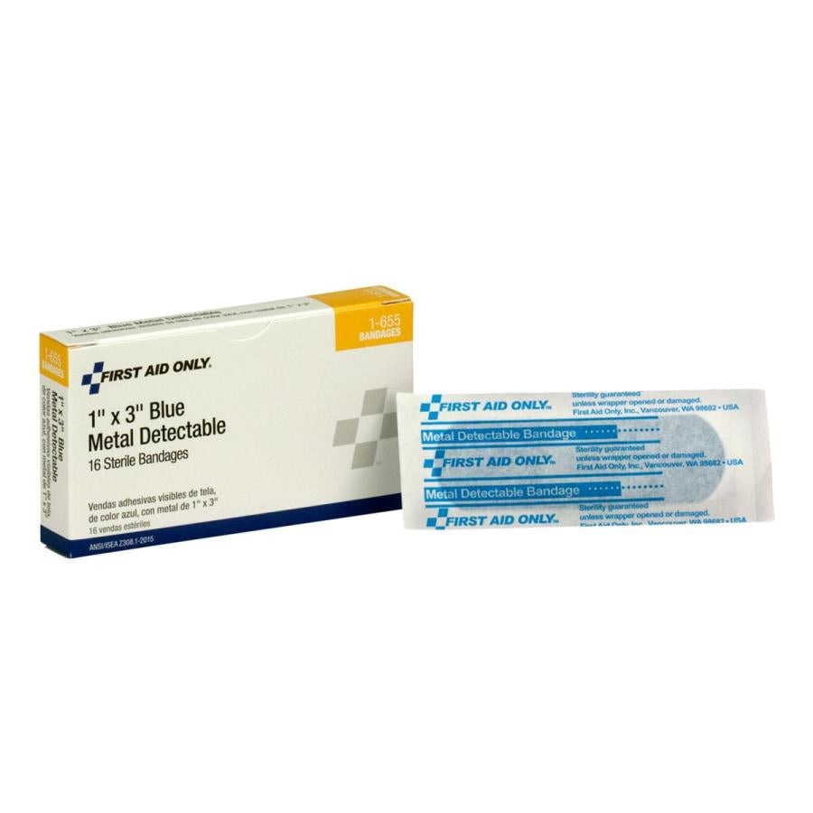 Bandages, Adhesive, Metal Detectable, Blue Fabric, Latex-Free, 3 x 1 Inch,16 - 1 EACH