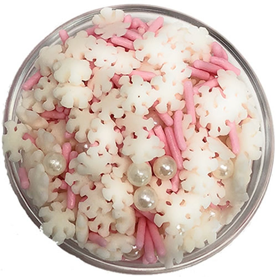 Sprinkle Mix, Spring Flurries, White Snowflak Shaped/Pink Assortment,6 - 1 POUND