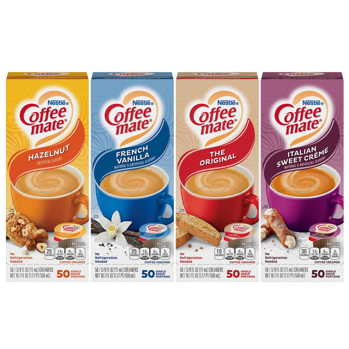 Creamer Cups, Liquid, Variety, Single-Serve, Shelf-Stable,4 - 50 COUNT