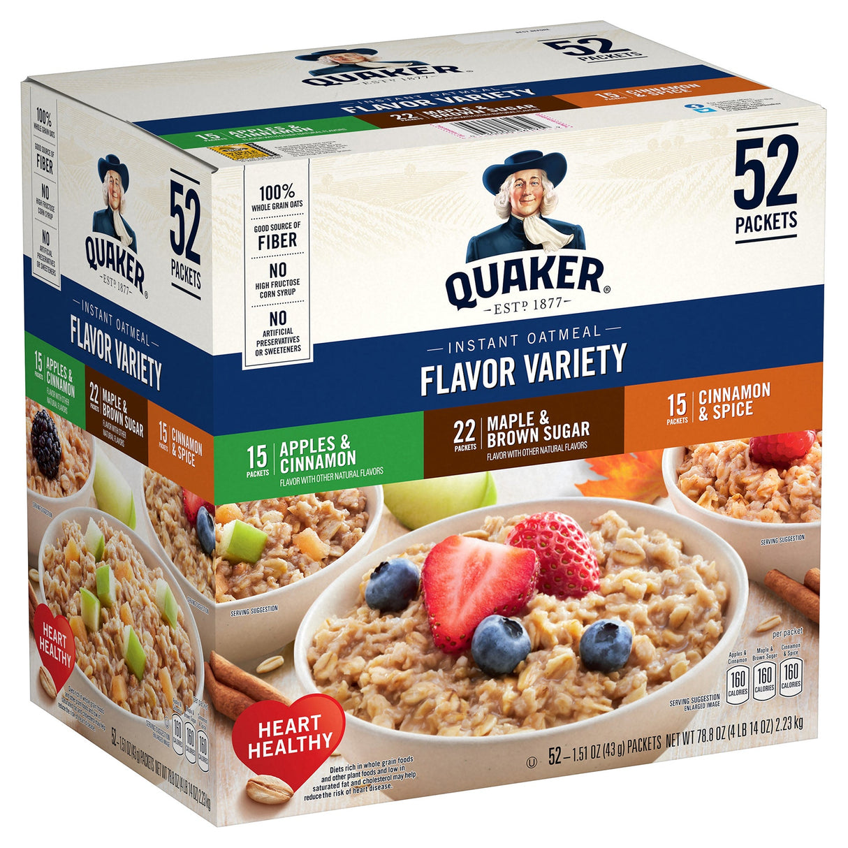 Oatmeal, Instant, Assorted, Single-Serve Packets,52 - 1 EACH