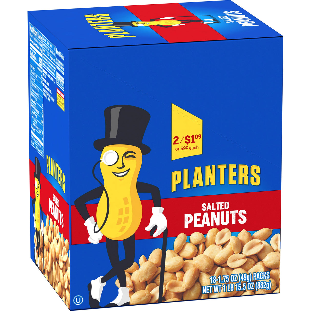 Peanuts, Salted, Shelled, Single-Serve,18 - 1.75 OUNCE