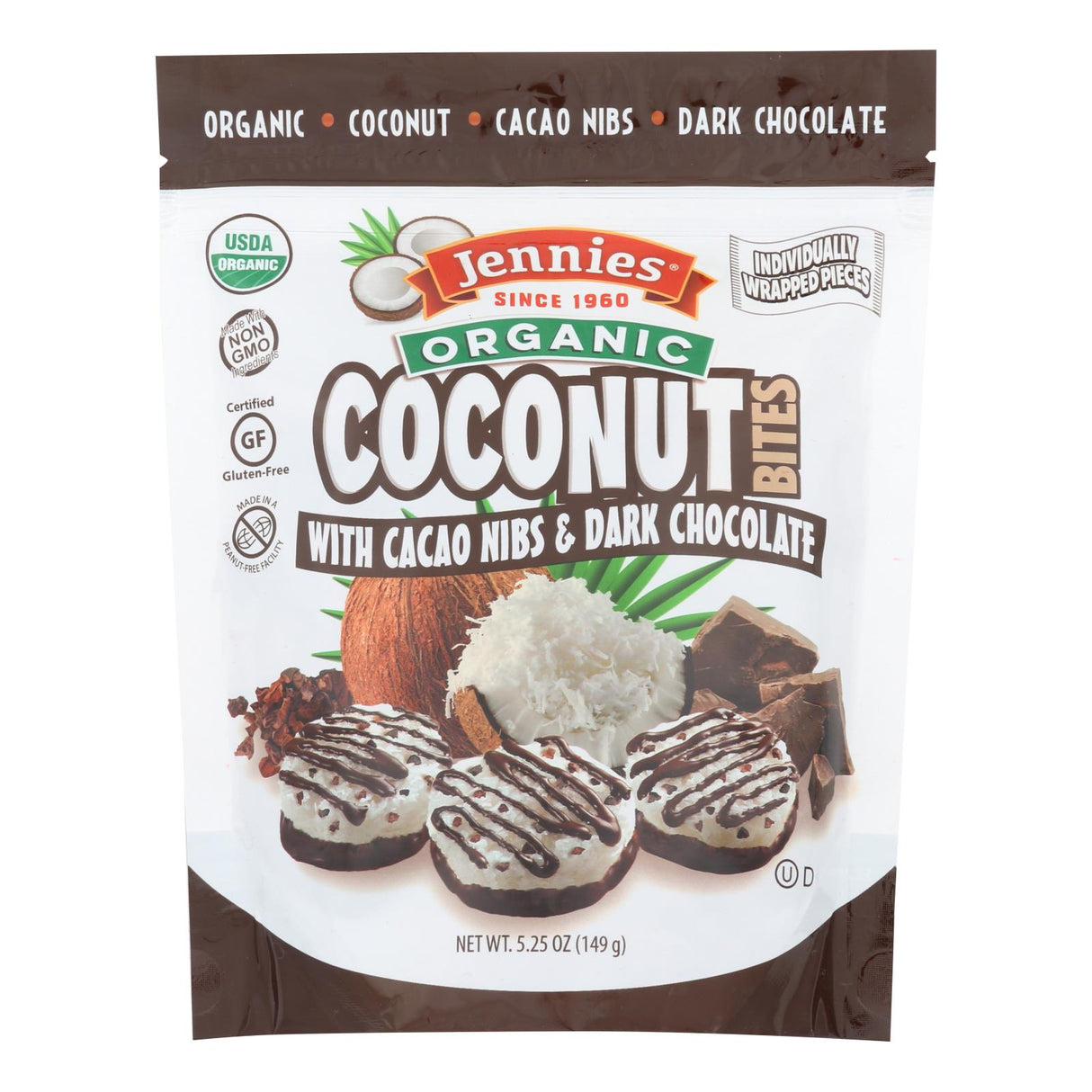 Cookie Bites, Coconut, with Cacao Nibs & Dark Chocolate, Shelf-Stable, Individually-Wrapped,6 - 5.25 OUNCE