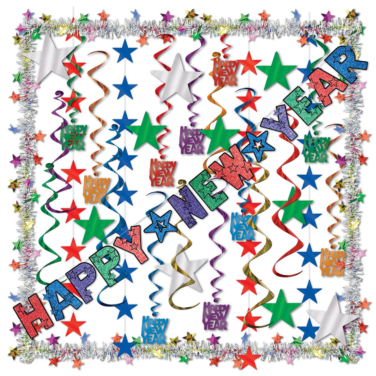 Decorating Kit, Party, New Years, with Stars/Whirls/Banner/Garland, 27 Piece,1 - 1 EACH