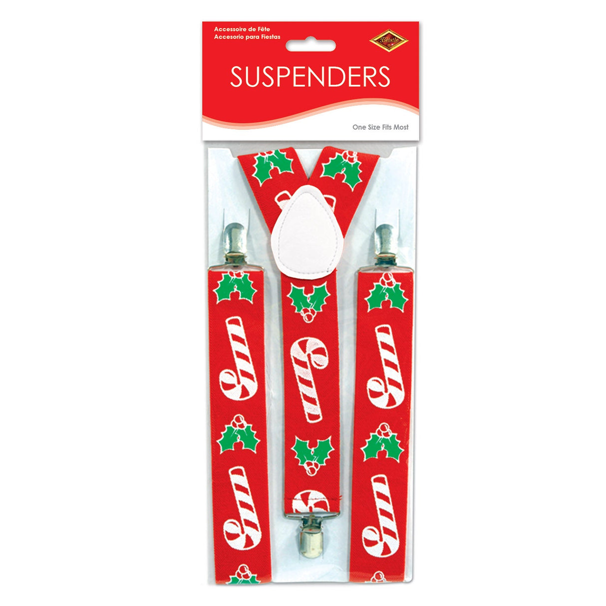 Suspenders, Candy Cane & Holly, Christmas, One Size Fits Most, Adjustable,1 - 12 COUNT