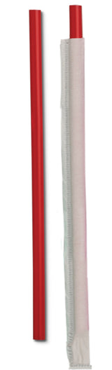 Straws, Giant, 10.25 Inch, Plastic, Red, Paper-Wrapped,4 - 300 COUNT