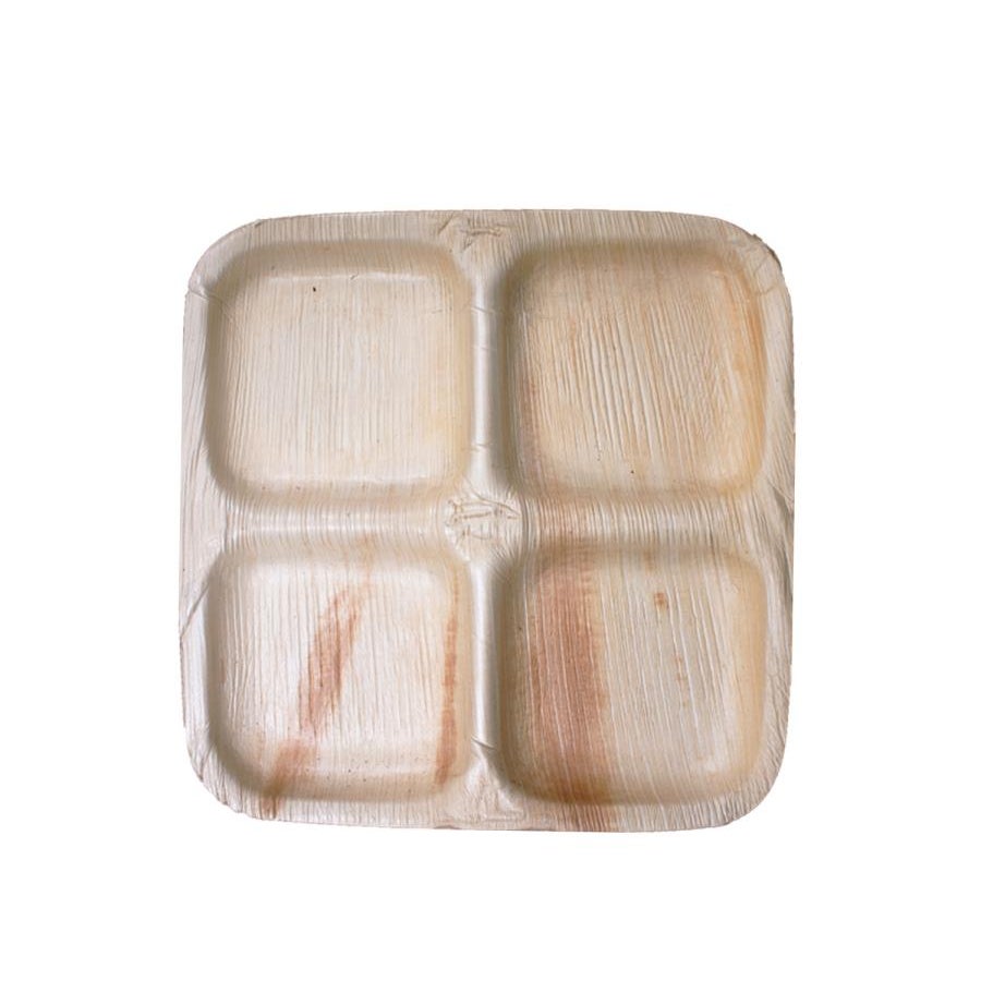 Plates, 4-Compartment, 9 Inch, Palm Leaf, Natural, Square,12 - 25 COUNT