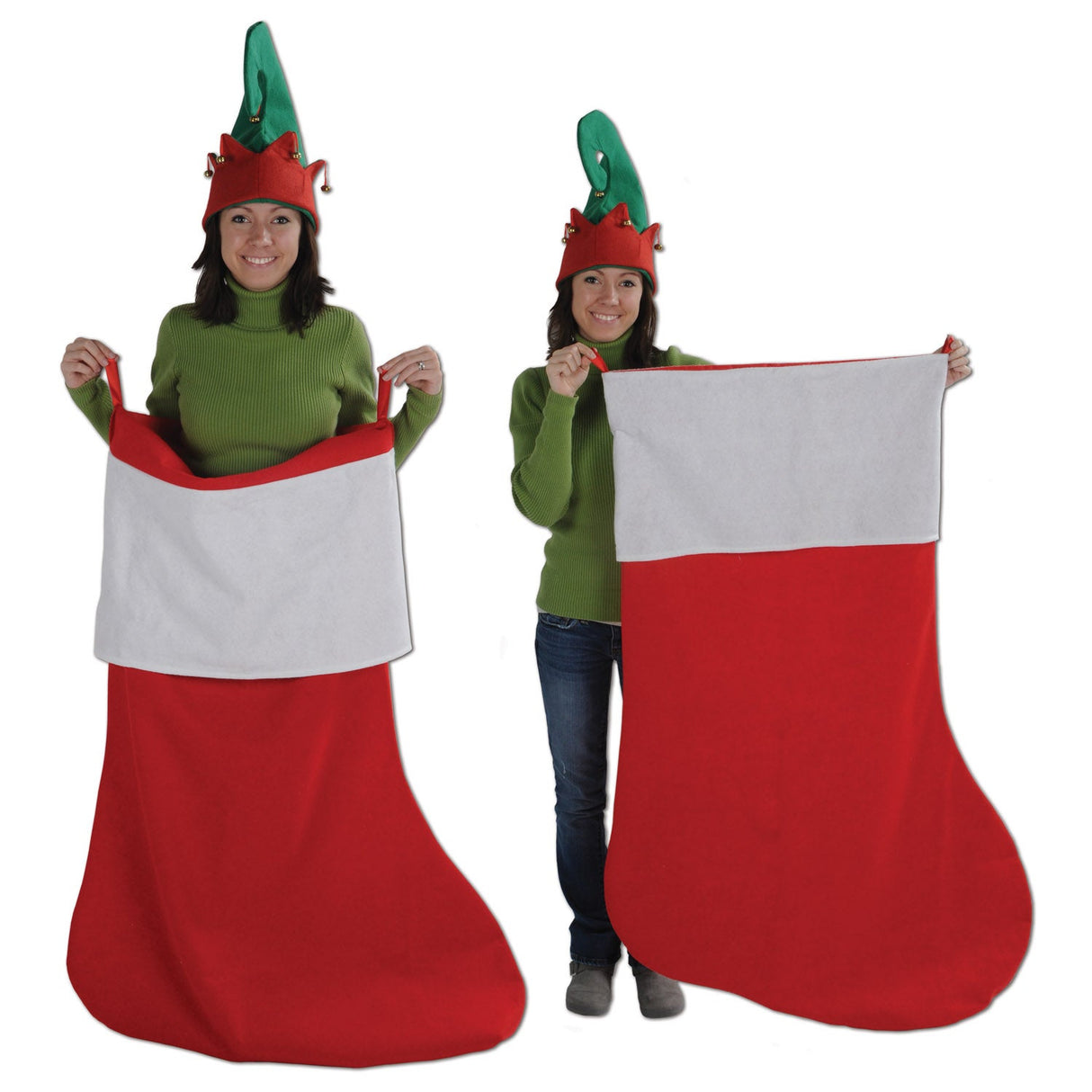 Decoration, Stocking, Red & White, Christmas, 54 Inch, with Double Loops,1 - 1 EACH