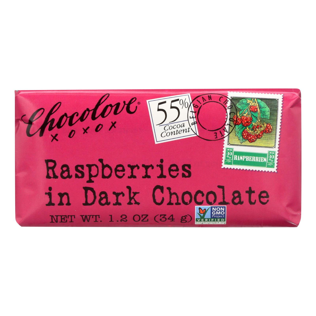 Candy Bars, Dark Chocolate, with Raspberries,12 - 1.2 OUNCE