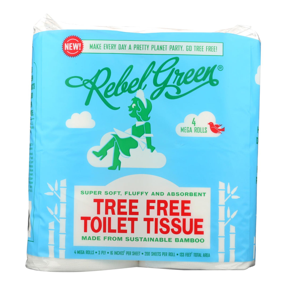 Toilet Tissue, Jumbo Roll, 3-Ply, White, 4 x 4 Inch, Bamboo,18 - 4 COUNT