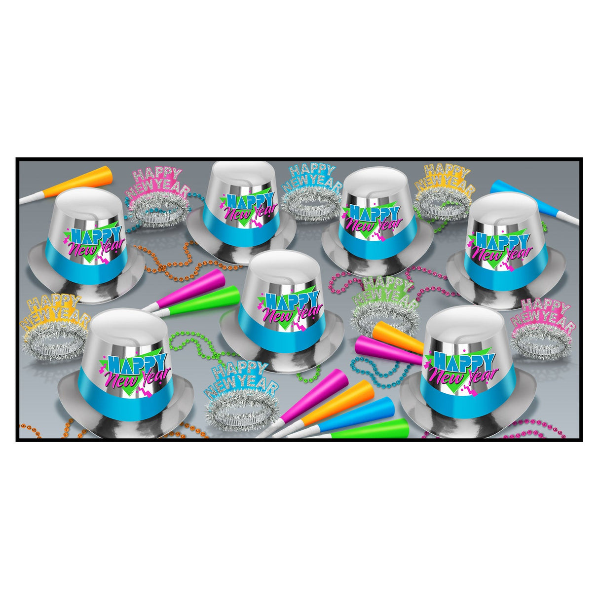 Party Assortment, 80's, Happy New Year, with Hats/Beads/Horns, for 50,1 - 1 EACH