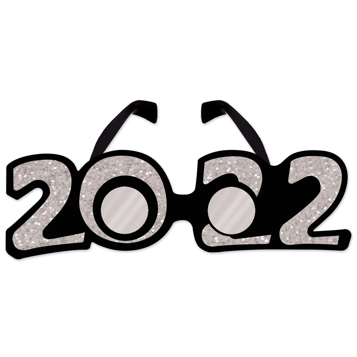 Glasses, 2022, Happy New Year, Glittered Silver, One Size Fits Most, Plastic,1 - 12 COUNT