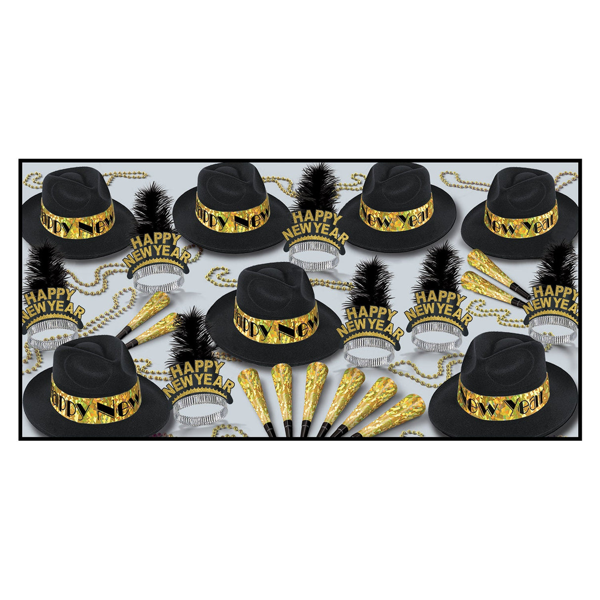 Party Assortment, Swingin' Gold, Happy New Year, with Hats/Beads/Horns, for 50,1 - 1 EACH
