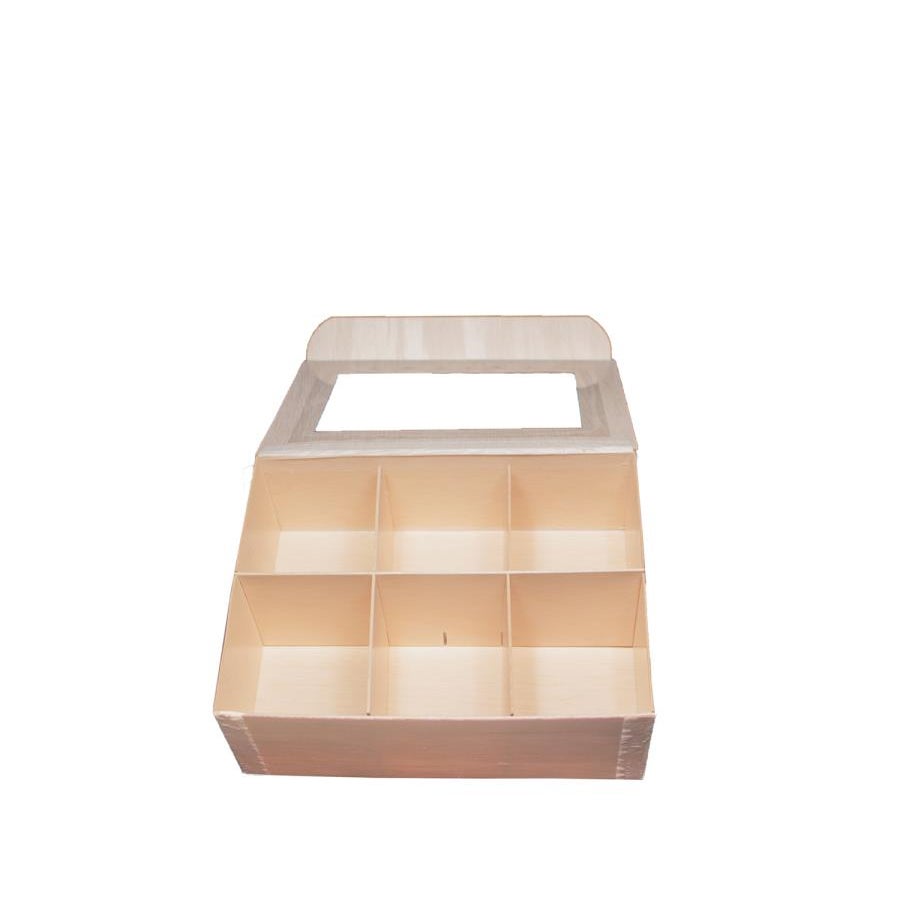 Boxes, Take-Out, Medium 6 x 8 x 3 Inch, Wood, with Window Lid & Dividers,2 - 25 COUNT