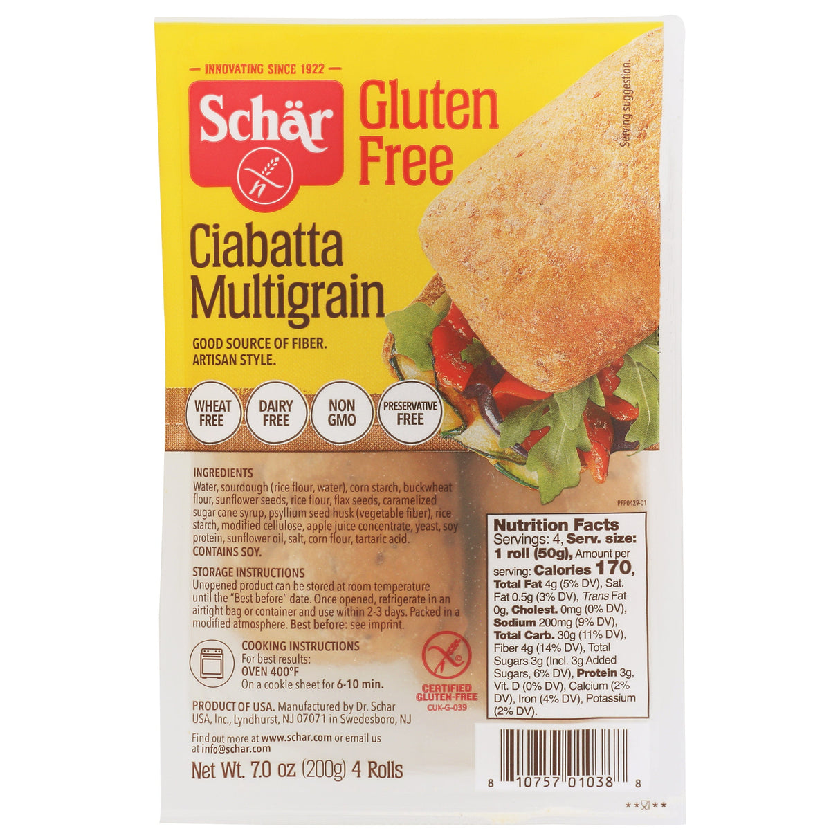 Bread, Baguette, Multigrain Ciabatta,5 - 7 OUNCE